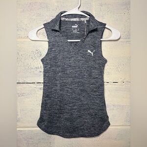 Puma Junior Girls Heather Sleeveless Golf Polo Gray DRYCELL Performance Top M